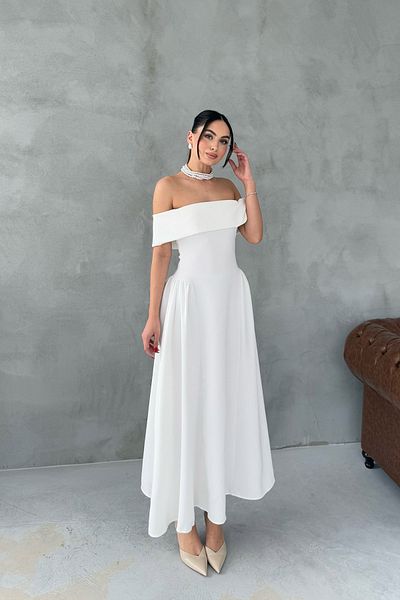 Seda Yalçın Atelier White Madonna Collar Midi Dress