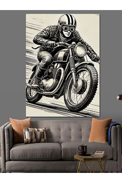 Tablomega Old Motorcycle Drawing Decorative Canvas - Mdf Wooden Painting