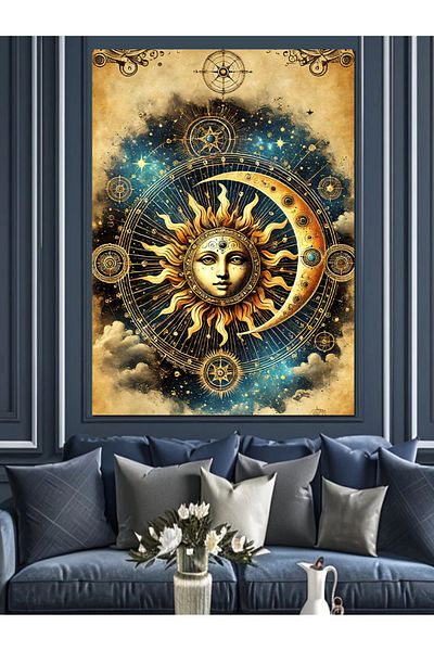 Tablomega Pânză decorativă cu model Lună și Soare - Lemn MDF