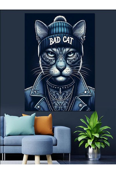 Tablomega Διακοσμητικός καμβάς Bad Cat - Ξύλινος πίνακας MDF