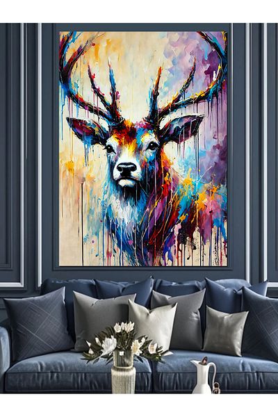 Tablomega Pânză decorativă abstractă colorată cerb - pictură din lemn MDF