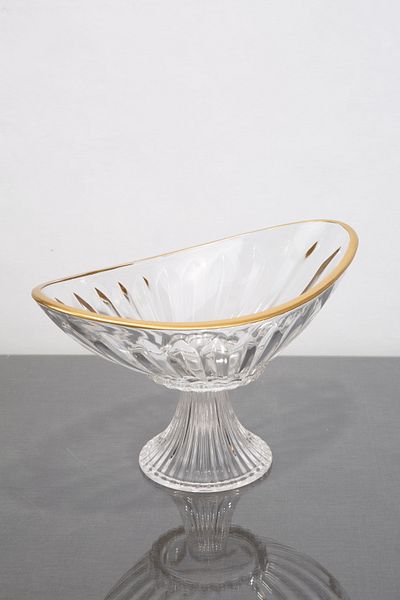 ARGKRİSTAL Gold Detail Gondol Fruit Salad Bowl with Glass Legs - Sugar Bowl Crystal Deluxe 32X18X20 cm Large Size