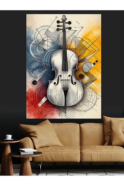 Tablomega Minimalist Violin Drawing Decorative Canvas - Mdf Wooden Painting