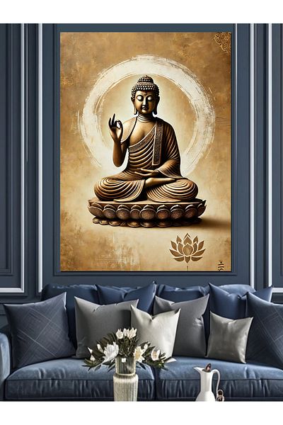 Tablomega Buddha on Lotus Decorative Canvas - Mdf Wooden Painting