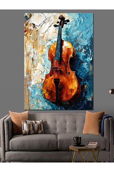 Tablomega Culori Pastel și Canvas Decorativ Vioară - Lemn MDF