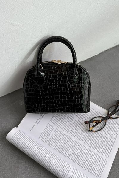 LEONAS Geantă de mână și de umăr pentru femei Mini Cross Strap, negru cu model Darla