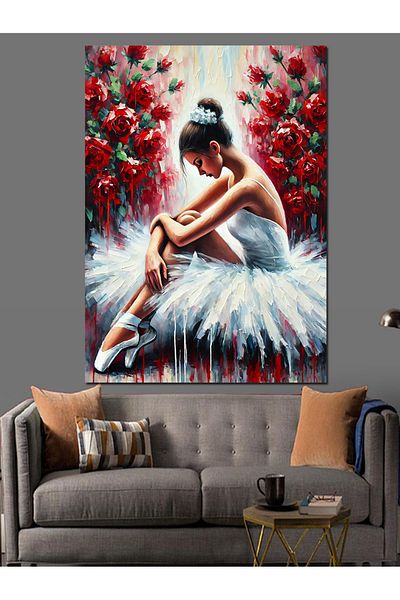 Tablomega Ballerina and Flowers Decorative Canvas - Mdf Wooden Painting