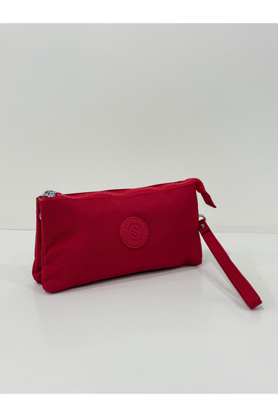 Sanmorris Women's Crinkle Fabric Hand and Cross Strap Coin Compartment Pen Holder/Wallet Type Makeup Bag