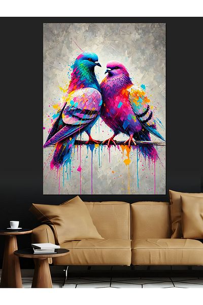 Tablomega Colorful Bird Love Decorative Canvas - Mdf Wooden Painting