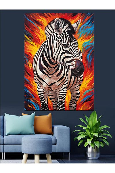 Tablomega Flaming Zebra and Color Explosion Decorative Canvas - Mdf Wooden Painting