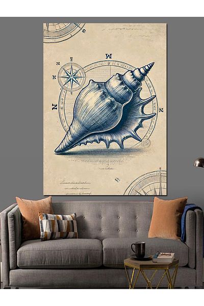 Tablomega Seashell and Compass Decorative Canvas - Mdf Wooden Painting