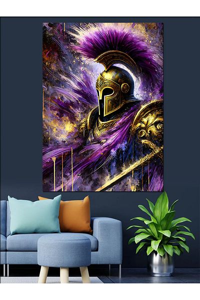 Tablomega Pânză decorativă Ancient Warrior și Purple Feathers - Lemn MDF