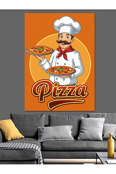 Tablomega Poster Pizzărie Chef Canvas Decorativ - Lemn MDF Pictură