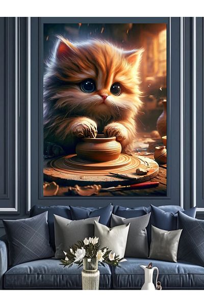 Tablomega Ceramic Making Cat Decorative Canvas - Mdf Wooden Painting