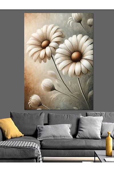 Tablomega Crinii albe și pânză decorativă cu desen minimalist - pictură din lemn MDF