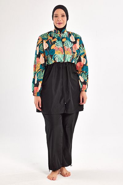 Adasea Αλεξίπτωτο Plus Size Full Closed Hijab Μαγιό 1803 Μαύρο