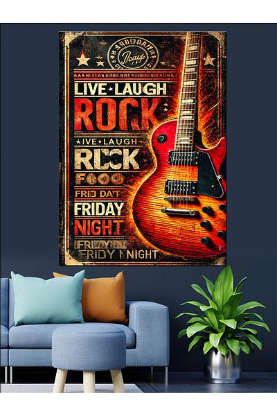 Tablomega Live Laugh Rock Banner Canvas Decorativ - MDF Lemn