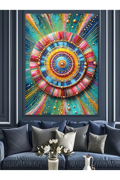 Tablomega Pânză decorativă cu desen de mandala colorată - masă din lemn MDF