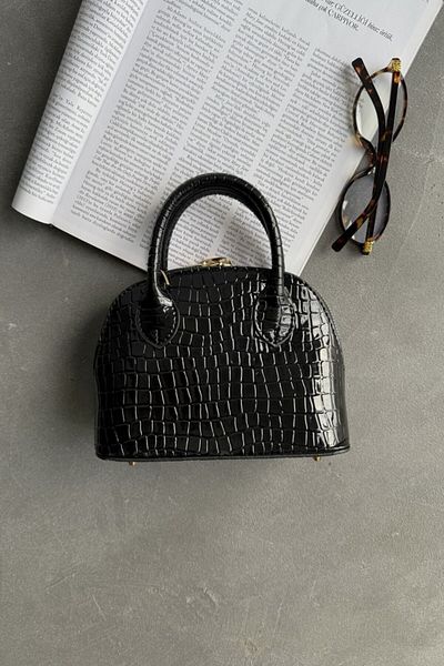 LEONAS Geantă de mână și de umăr pentru femei Mini Cross Strap, negru cu model Darla