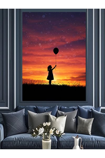 Tablomega Sunset with Balloon Decorative Canvas - Mdf Wooden Table