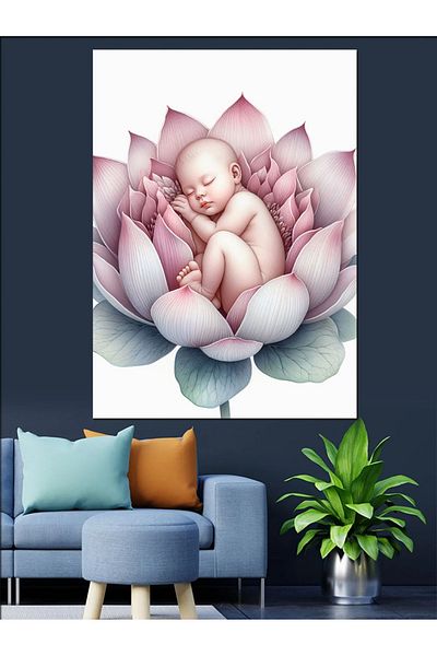 Tablomega Baby Decorative Canvas with Flower Inside - Mdf Wooden Painting
