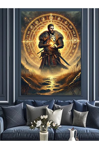 Tablomega Samurai și Cerc de Aur Pânză Decorativă - Lemn MDF