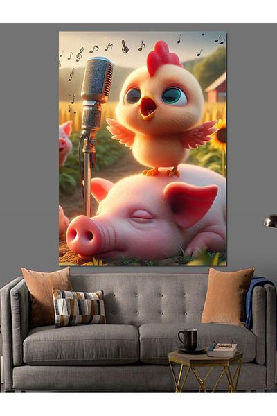 Tablomega Păsări Cântând pe Pânză Decorativă de Porc - Lemn MDF