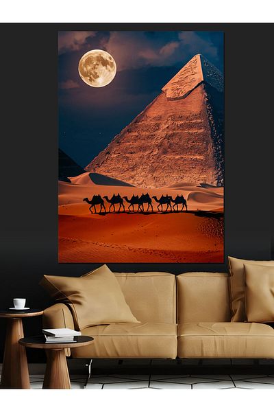 Tablomega Pânză decorativă Piramidă Camel și Lumină Lunii - Lemn MDF