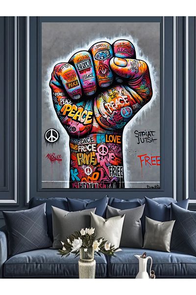 Tablomega Peace and Power Themed Fist Decorative Canvas - Mdf Wooden Painting