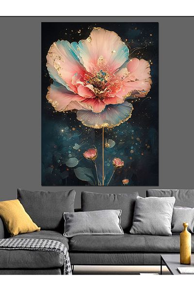 Tablomega Pink Flower Decorative Canvas - Mdf Wooden Painting