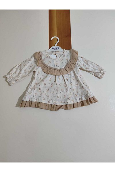 Necix's Baby Girl Dress with Flower Patterned Collar and Long Sleeve Ruffle Skirt