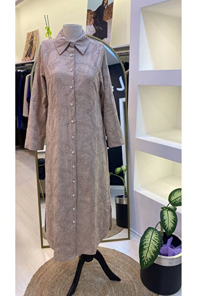 Invee İnvee 7018 Beige Modal Shirt Dress