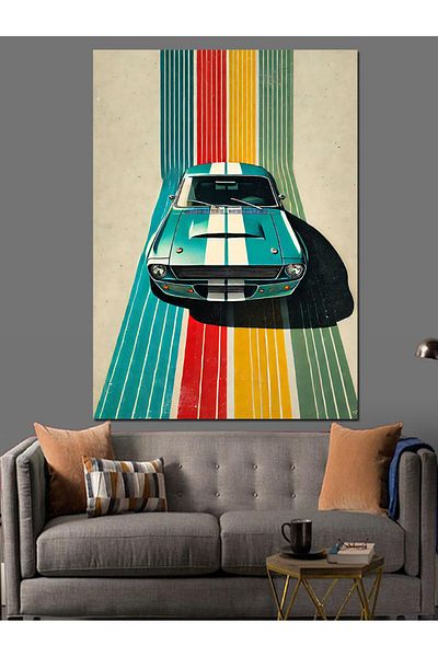Tablomega Pânză decorativă Retro Car and Stripes - Lemn MDF