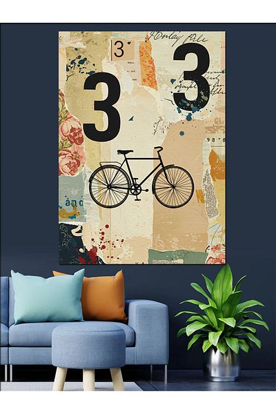 Tablomega Vechi Biciclete și Desene Nostalgice Pânză Decorativă - Lemn MDF Pictură
