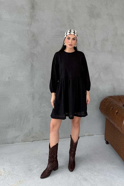 Seda Yalçın Atelier Black Brode Midi Dress