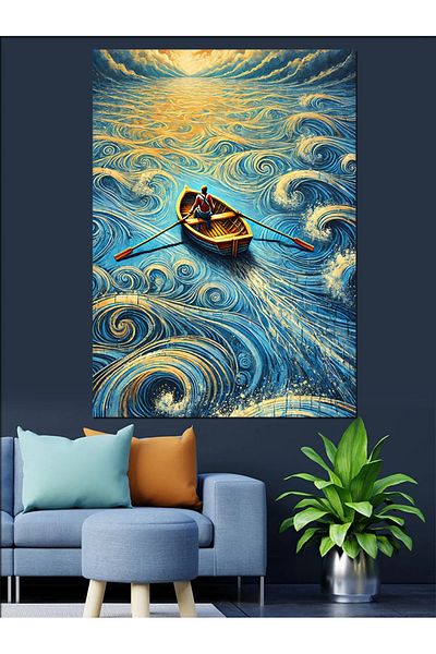 Tablomega Small Boat on the Sea Decorative Canvas - Mdf Wooden Painting