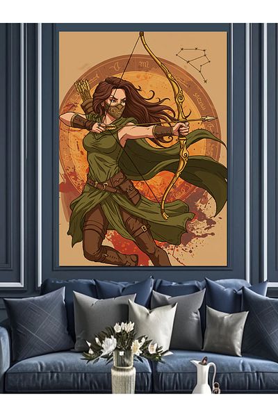 Tablomega Pânză decorativă cu figura de femeie care trage arc - MDF Lemn