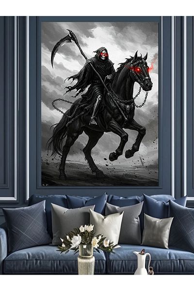 Tablomega Black Knight and Horse Decorative Canvas - Mdf Wooden Painting