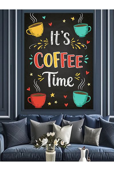 Tablomega It's Coffee Time and Colorful Cups Decorative Canvas - Mdf Wooden Painting
