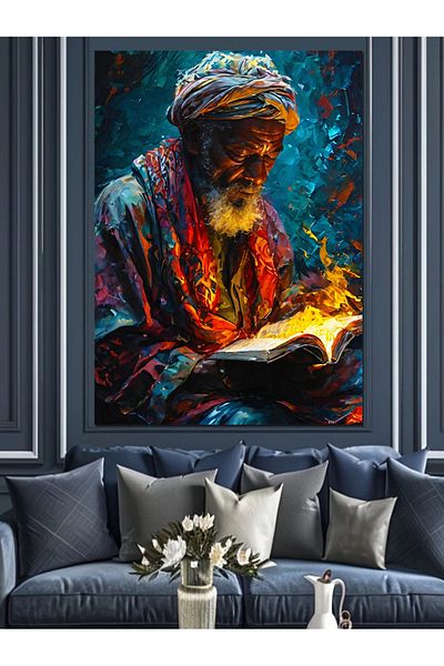Tablomega Old Man Reading a Book Decorative Canvas - Mdf Wooden Painting
