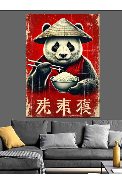 Tablomega Panda care mănâncă ramen Pânză decorativă - Lemn MDF