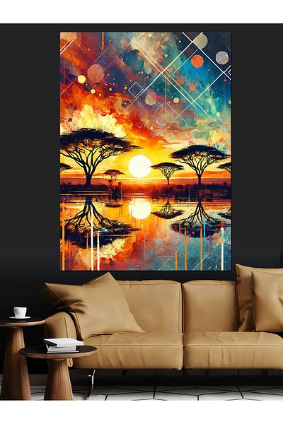 Tablomega African Sunset Silhouette Decorative Canvas - Mdf Wooden Painting