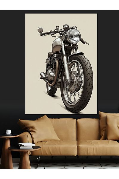 Tablomega Pânză decorativă cu model de motocicletă minimalistă - pictură din lemn MDF