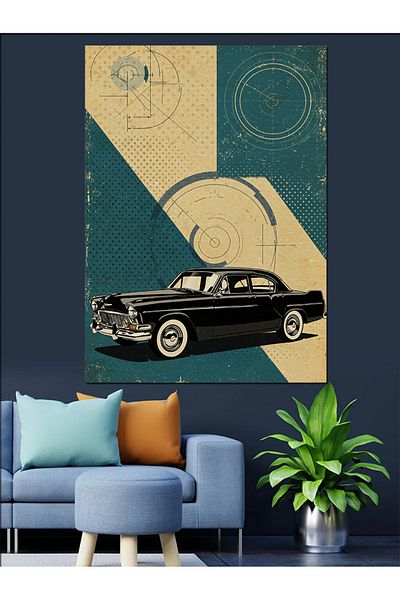 Tablomega Poster Mașină Clasică Pânză Decorativă - Lemn MDF Pictură