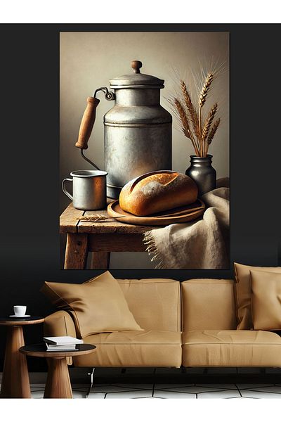 Tablomega Vintage Tea and Bread Set Decorative Canvas - Mdf Wooden Painting