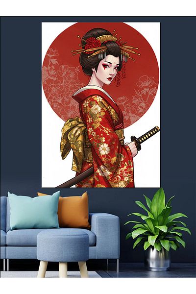 Tablomega Samurai Geisha Γυναικείο Διακοσμητικός Καμβάς - Ξύλινος Πίνακας MDF