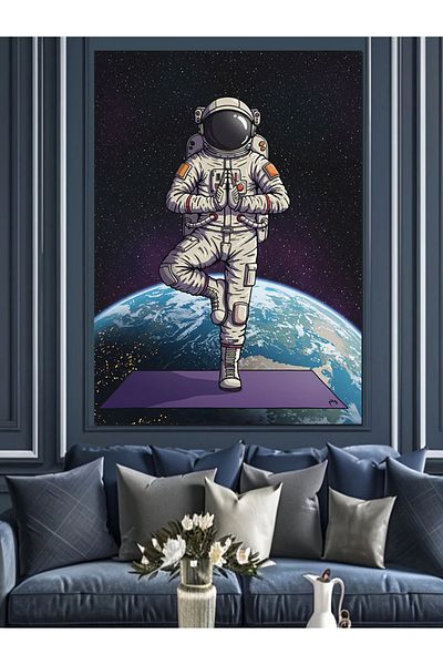 Tablomega Pânză decorativă Astronaut și peisaj mondial - Pictură din lemn MDF