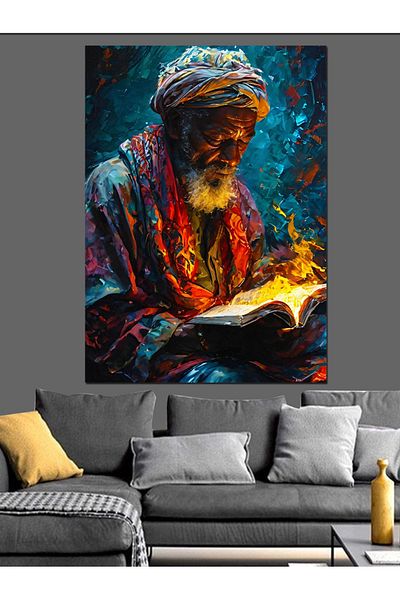 Tablomega Old Man Reading a Book Decorative Canvas - Mdf Wooden Painting