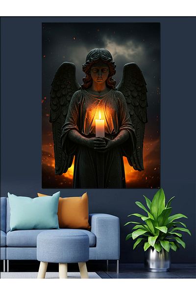 Tablomega Angel Holding Candle Decorative Canvas - Mdf Wooden Painting