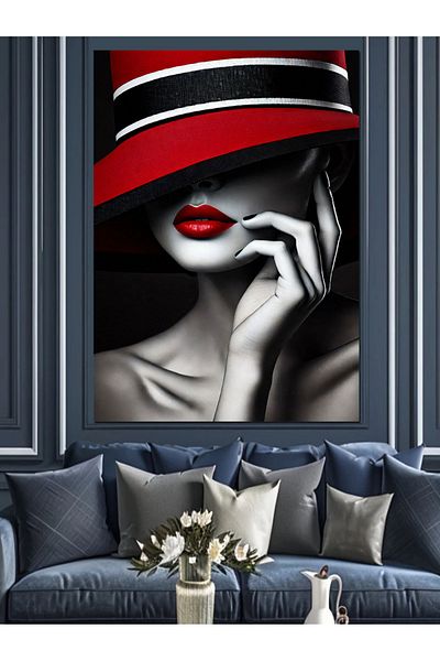 Tablomega Red Hat and Mysterious Woman Decorative Canvas - Mdf Wood Painting